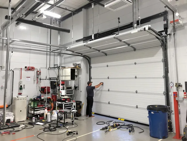 Alhambra Garage Door Repair certified technician performing commercial door repair at a Alhambra business facility