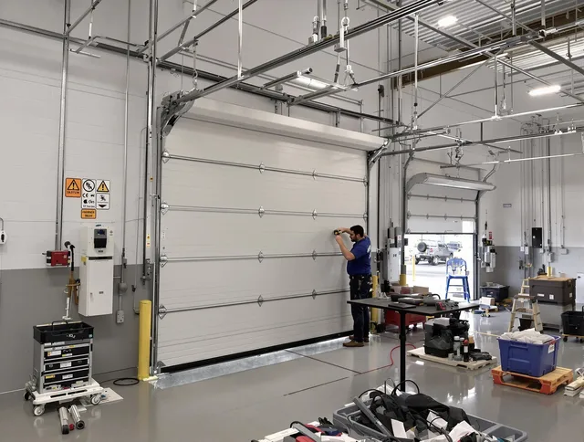 Commercial garage door repair being performed by Alhambra Garage Door Repair expert in Alhambra
