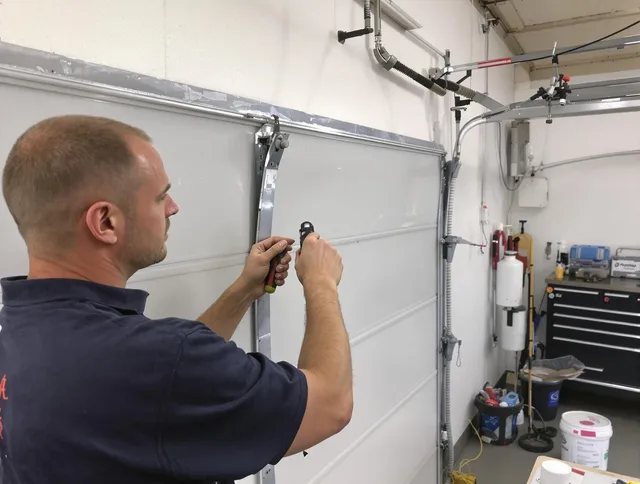 Before and after garage door dent repair by Alhambra Garage Door Repair in Alhambra