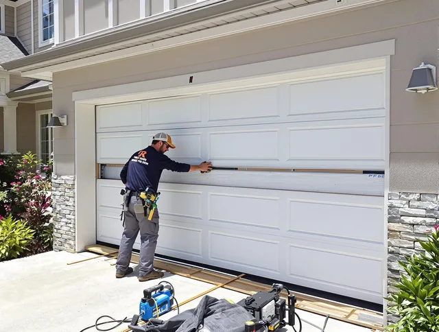 Alhambra Garage Door Repair team performing complete garage door replacement at Alhambra residence